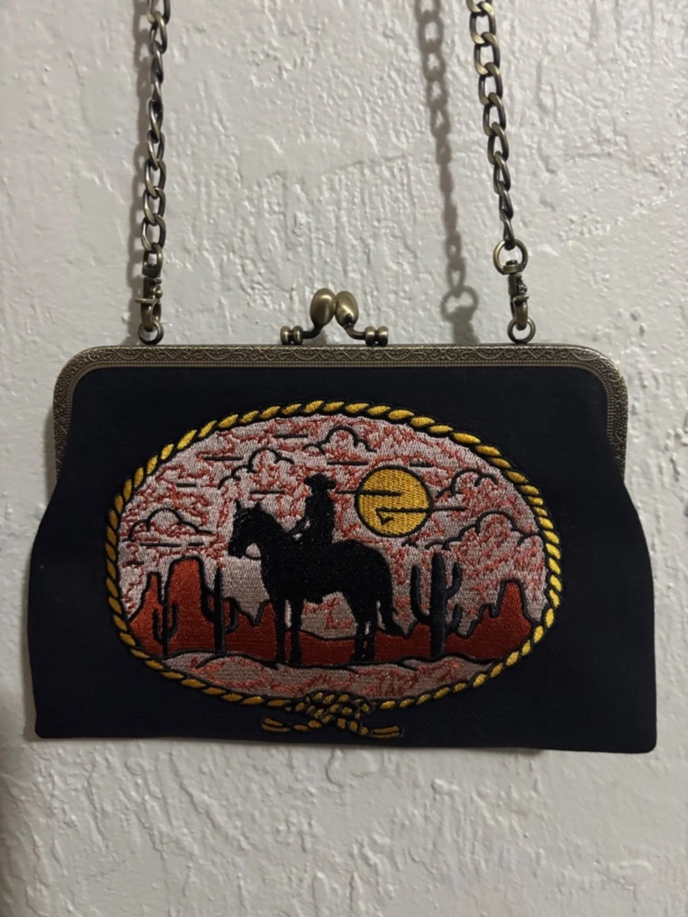 Cowgirl Kiss Lock Black Embroidered Shoulder Bag